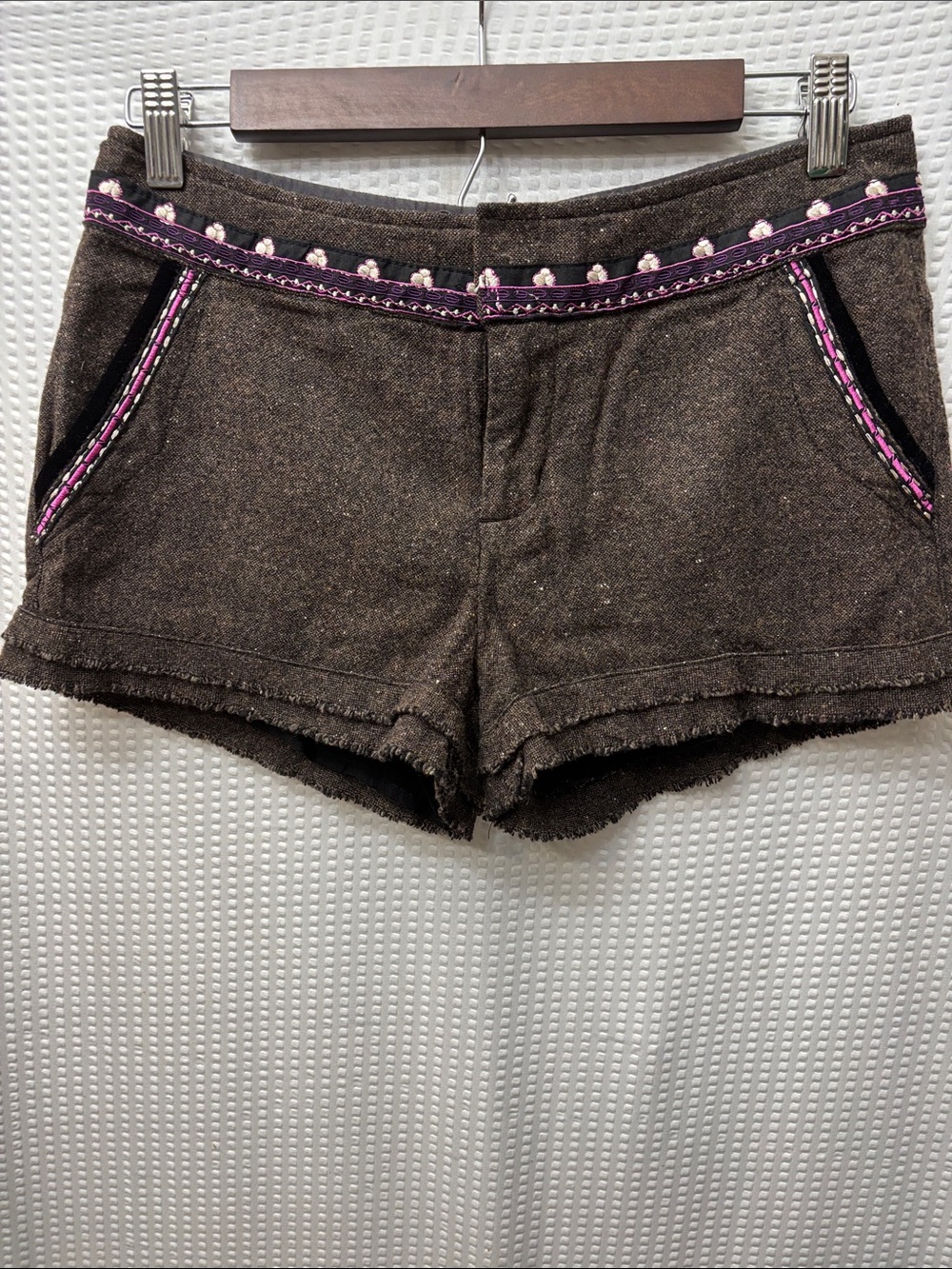 Free People embroidered wool-blend tweed shorts Sz 0